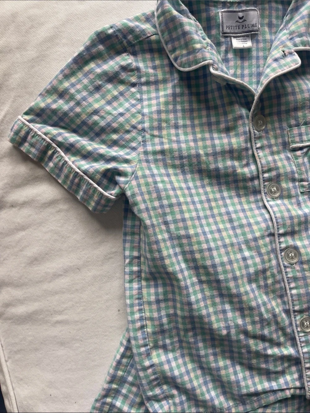 PETITE PLUME Boys' SIZE 4-6 Green & Blue Plaid Short Pajama Set